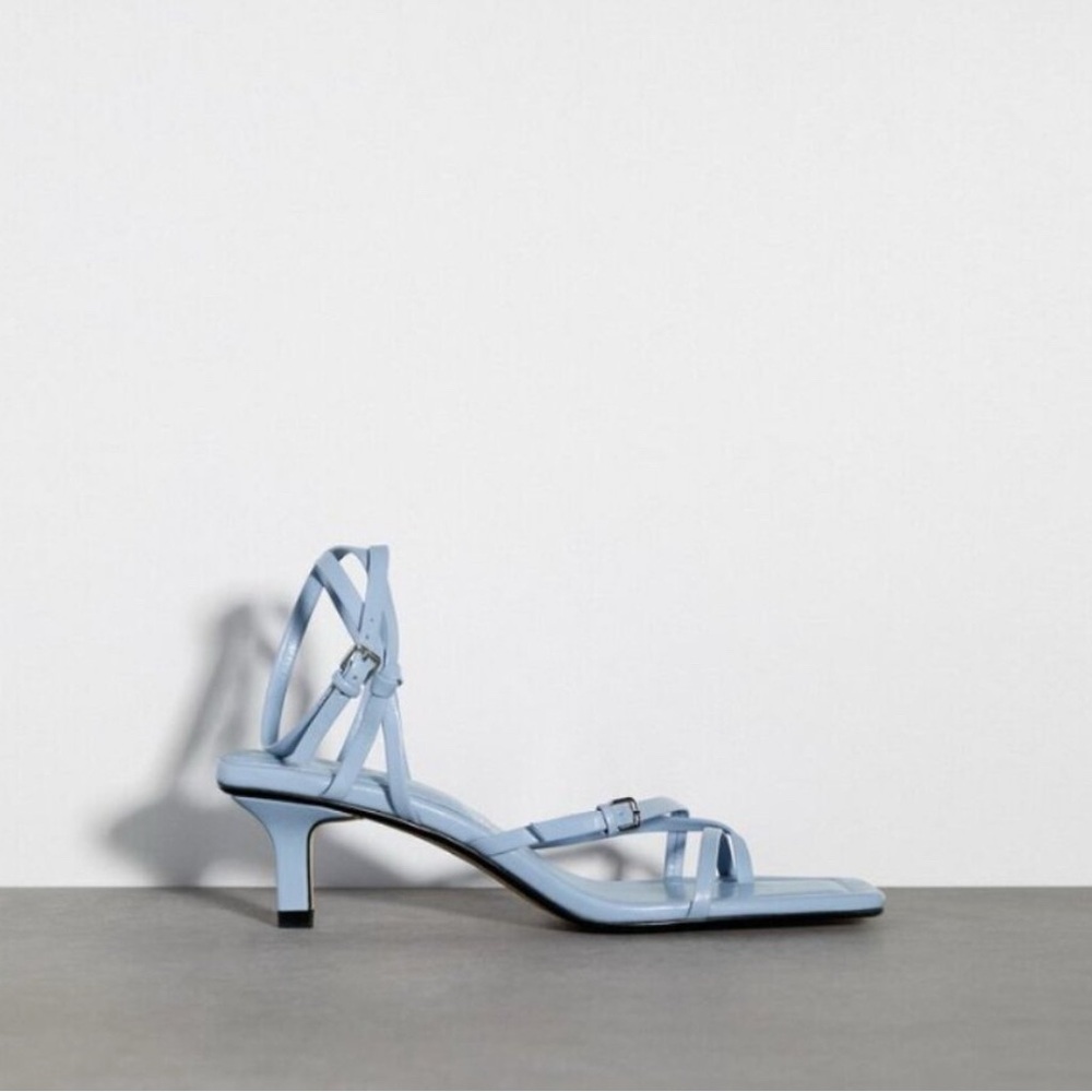Baby blue strappy Zara kitten heel sandals